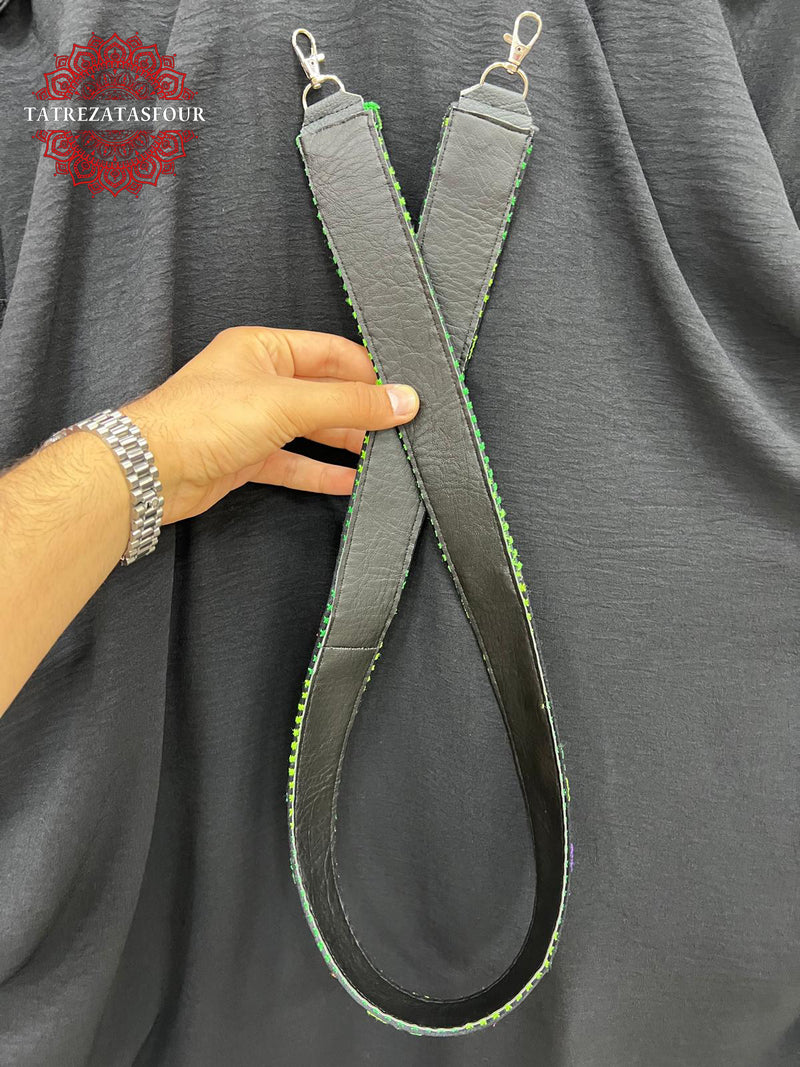 Bag Strap with Handmade Green Embroidery