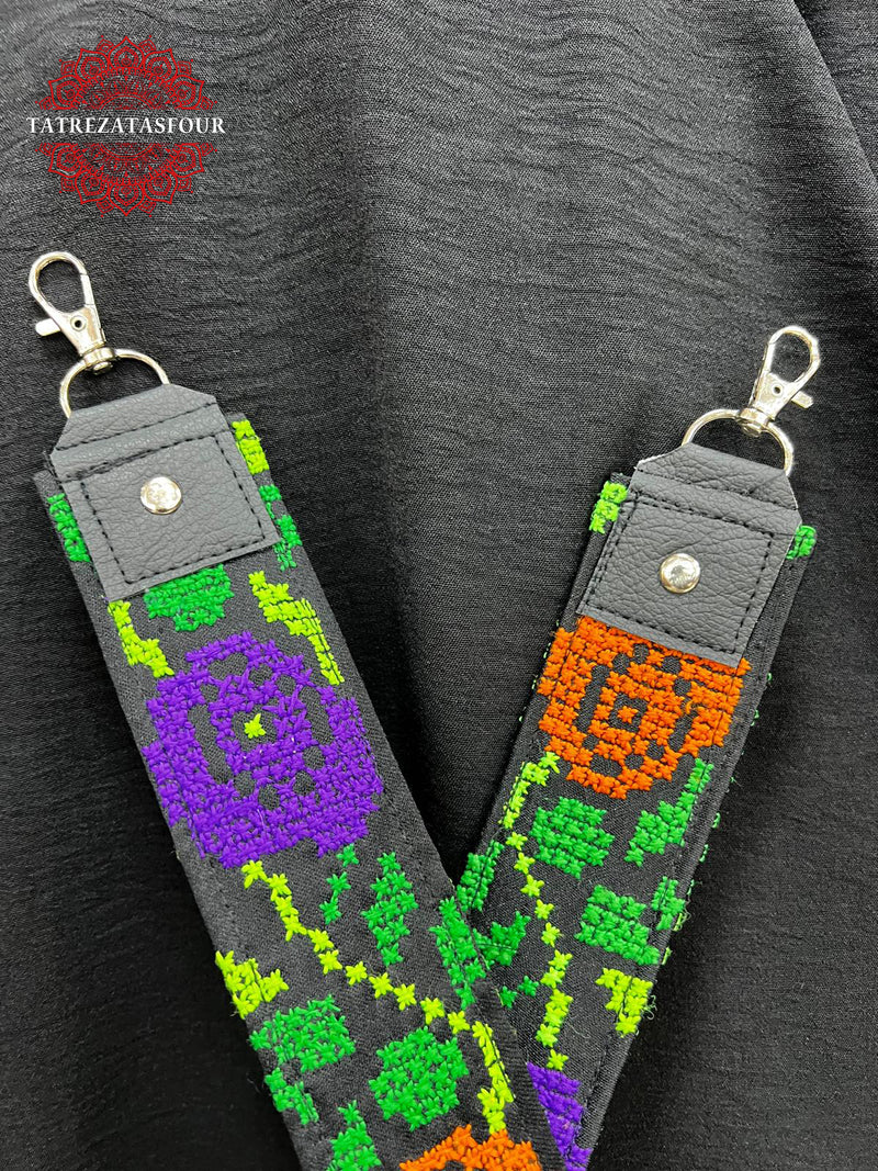 Bag Strap with Handmade Green Embroidery
