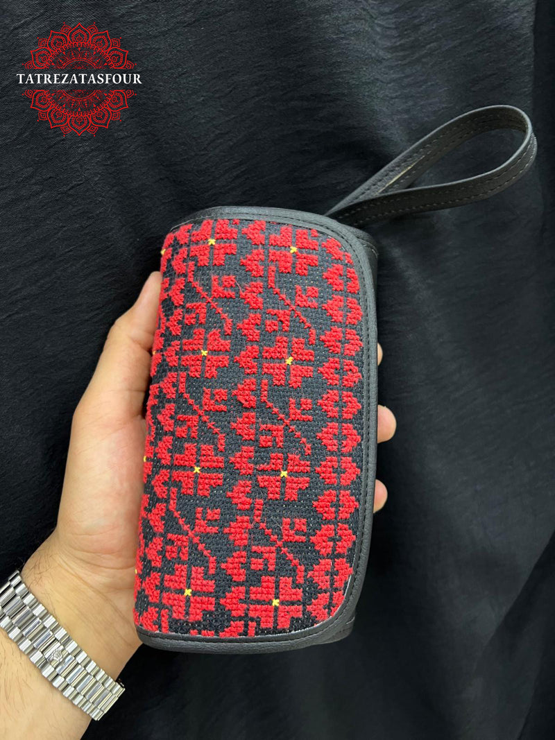 Embroidered Handmade Mini Bag - Black In Red Stitching