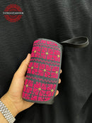 Embroidered Handmade Mini Bag - Black In Burgundy Accents