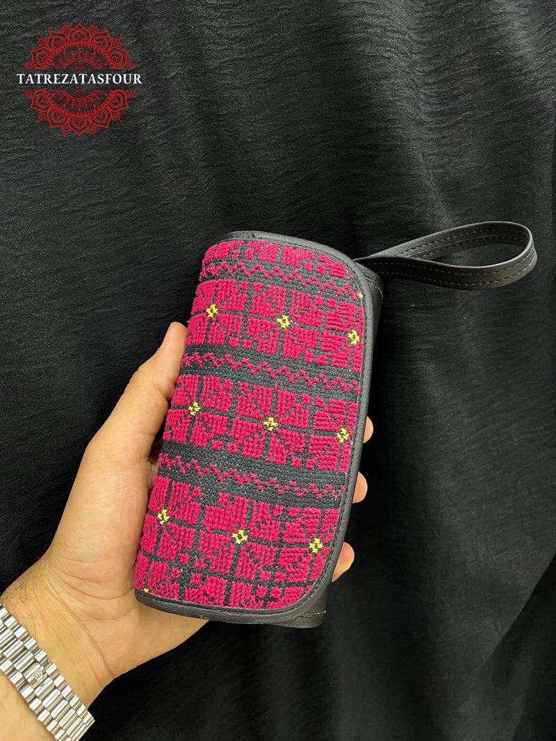 Embroidered Handmade Mini Bag - Black In Burgundy Accents