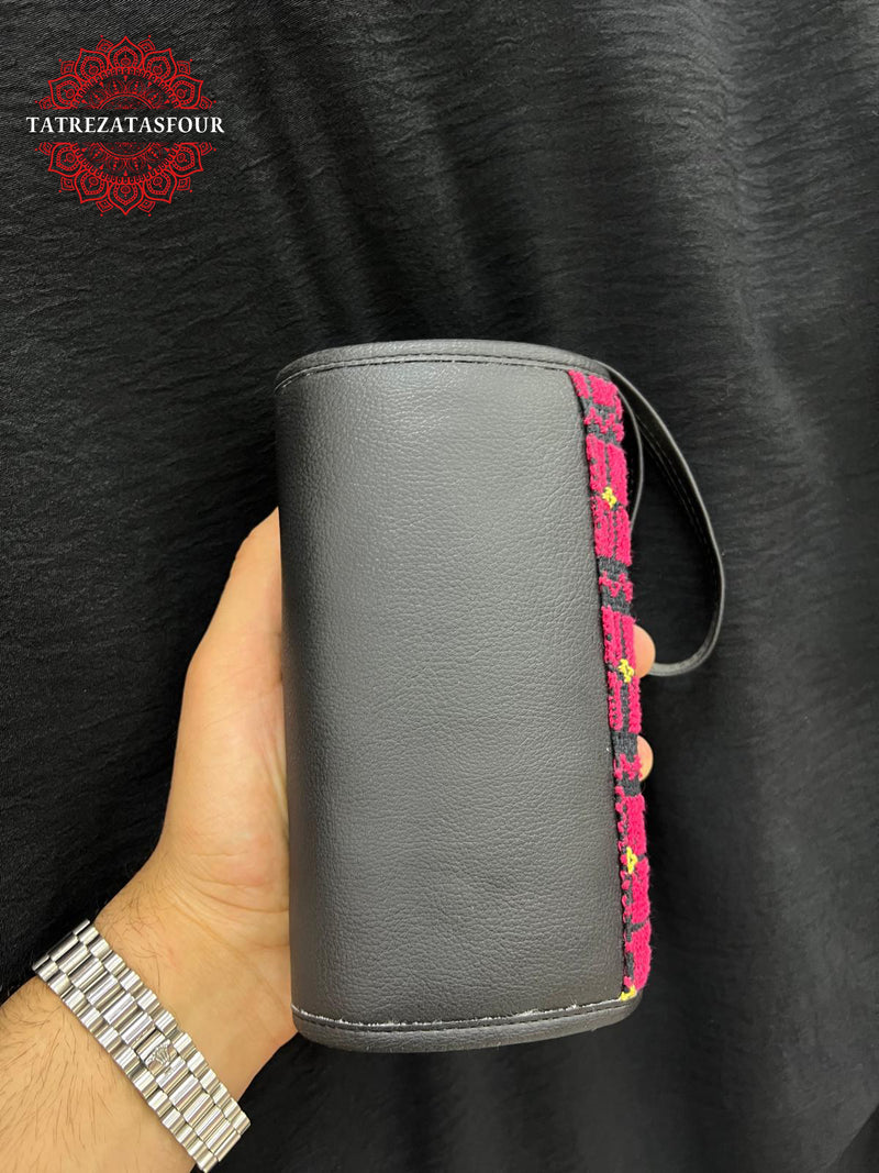 Embroidered Handmade Mini Bag - Black In Burgundy Accents