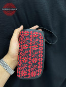 Embroidered Handmade Mini Bag - Black In Red Stitching