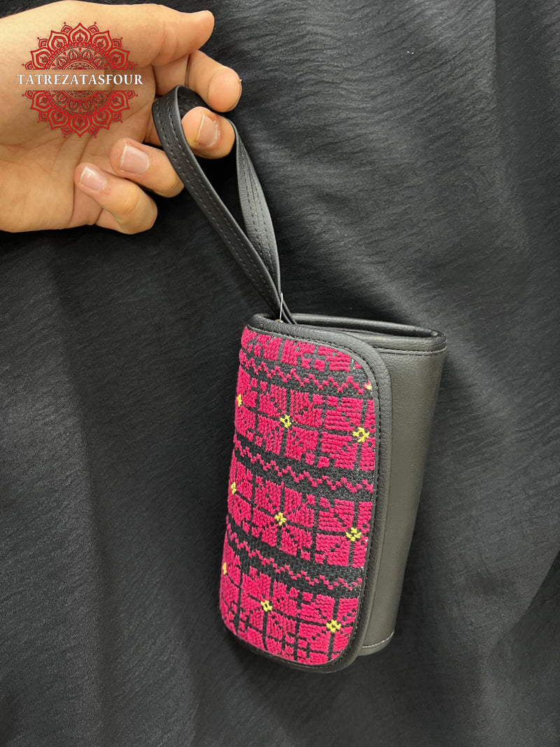 Embroidered Handmade Mini Bag - Black In Burgundy Accents