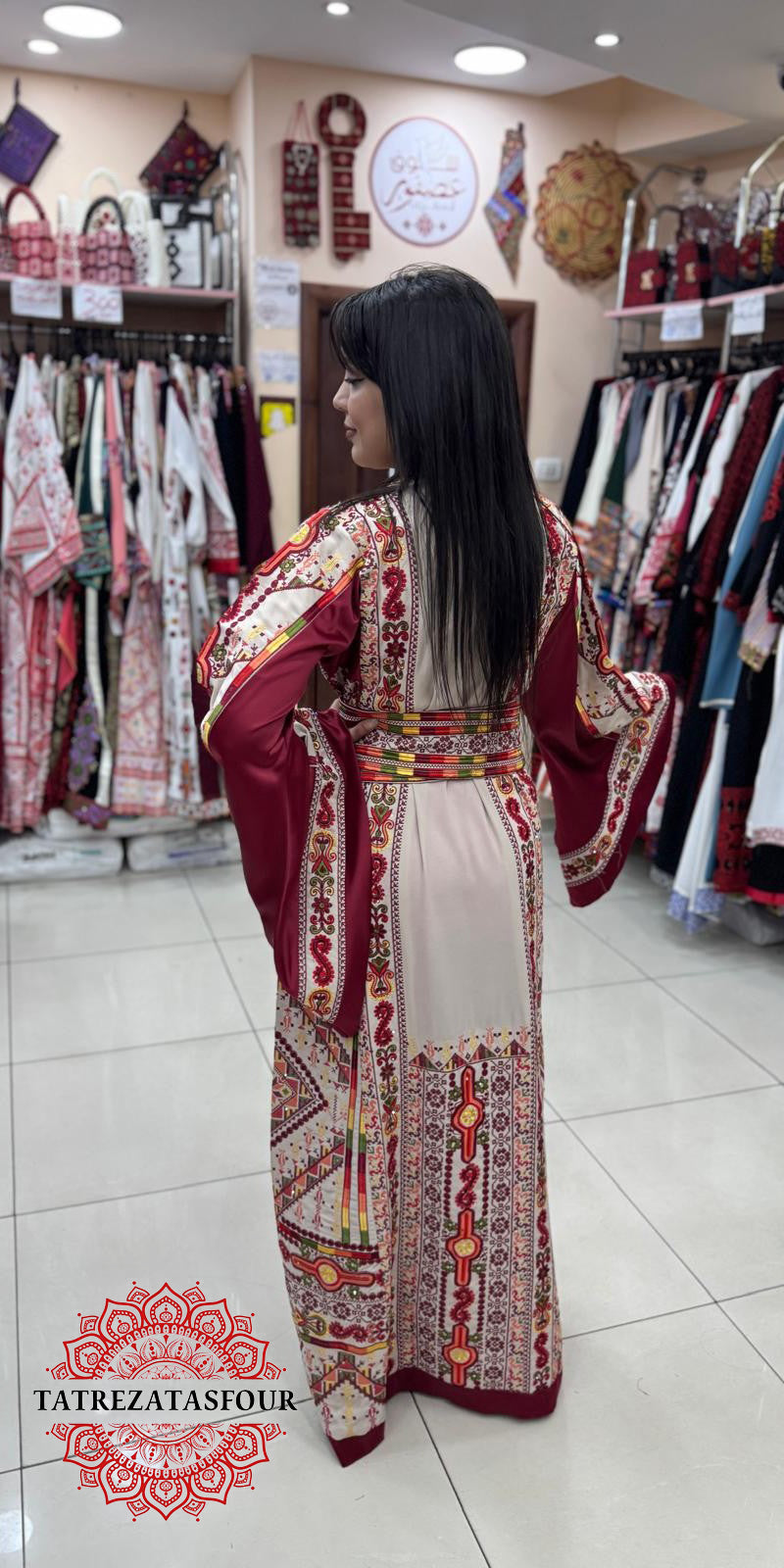 Luxurious Radan Thobe - Beige with Burgundy Touches