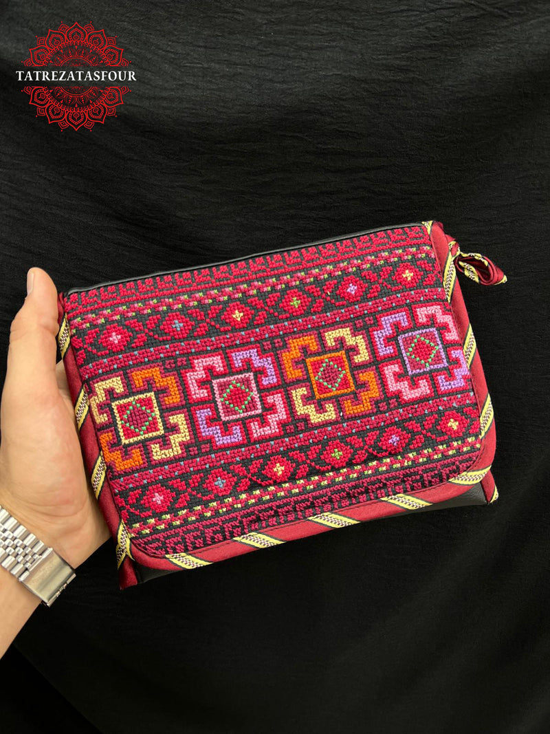 Jerusalem Stitch – Handmade Red Embroidered Leather Bag