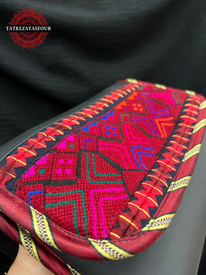 Haifa Stitch – Handmade Red Embroidered Leather Bag