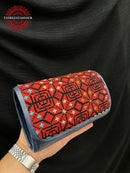 Embroidered Medium Crossbody - Navy Blue With Red Stitching