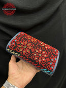 Embroidered Medium Crossbody - Navy Blue With Red Stitching