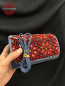 Embroidered Medium Crossbody - Navy Blue With Red Stitching