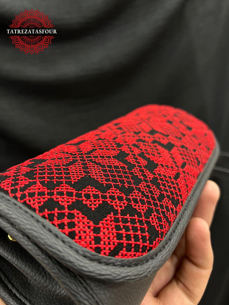 Embroidered Mini Bag - Black In Red Stitching