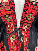 Embroidered Black Fringe Jacket With Red And Green Stitching