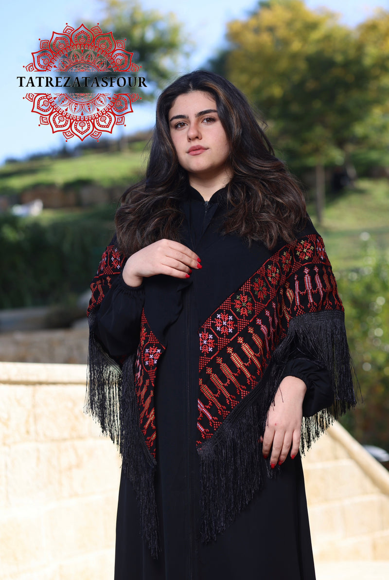 Embroidered Black Shawl with colorful Stitching
