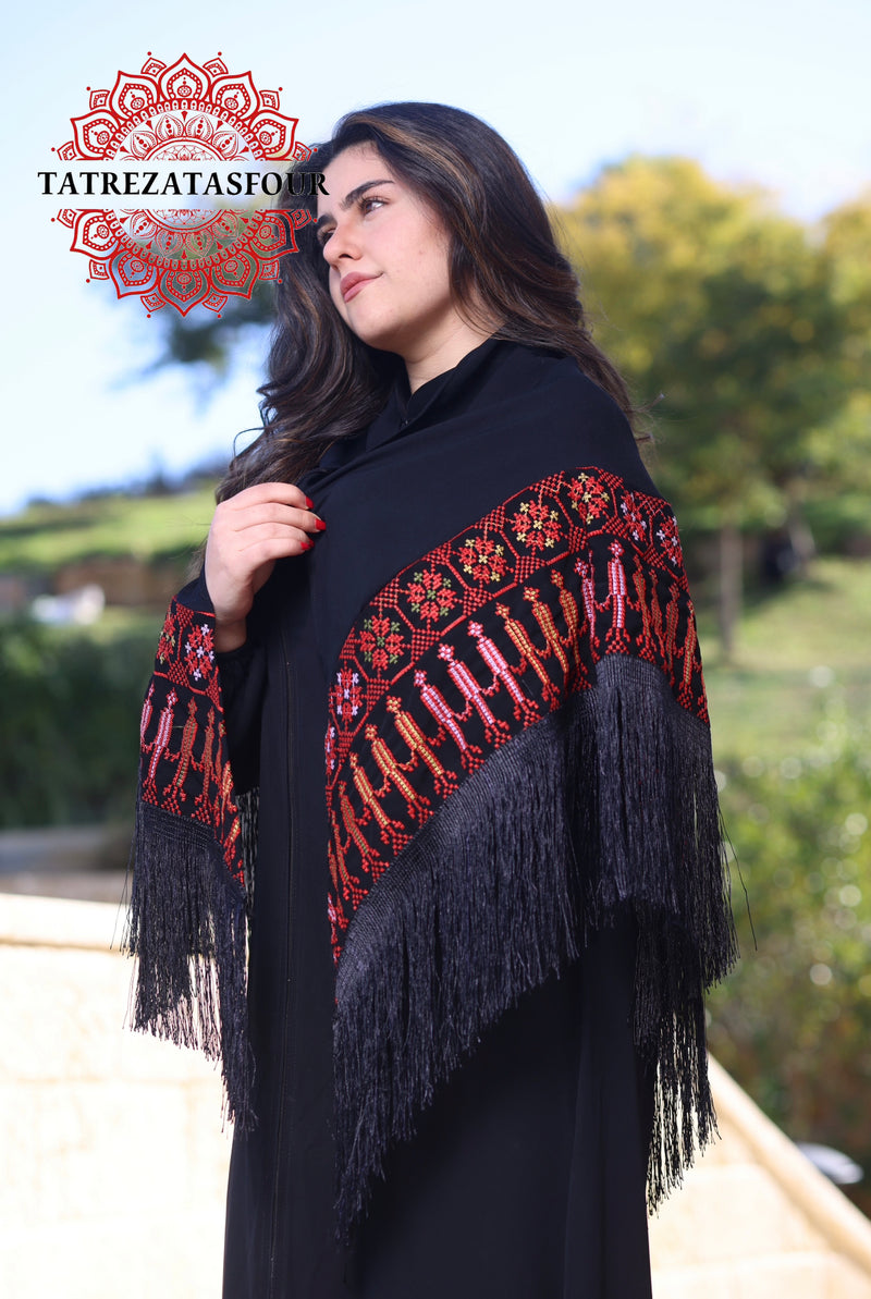 Embroidered Black Shawl with colorful Stitching