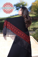 Embroidered Black Shawl with Red Stitch