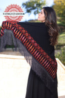 Embroidered Black Shawl with colorful Stitching